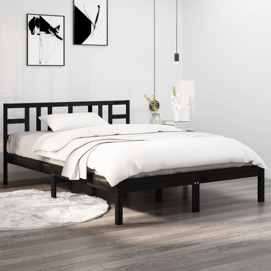 Solid Wood Black Bed Frame 200x200cm - No Mattress Included
