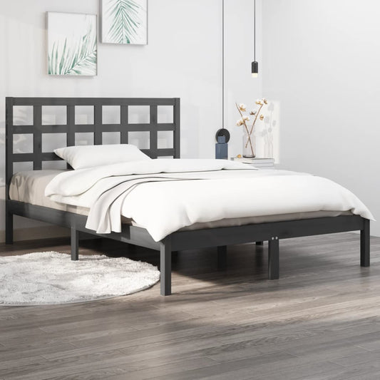 Solid Wood Grey Bed Frame 200x200 cm - Durable & Stylish Design