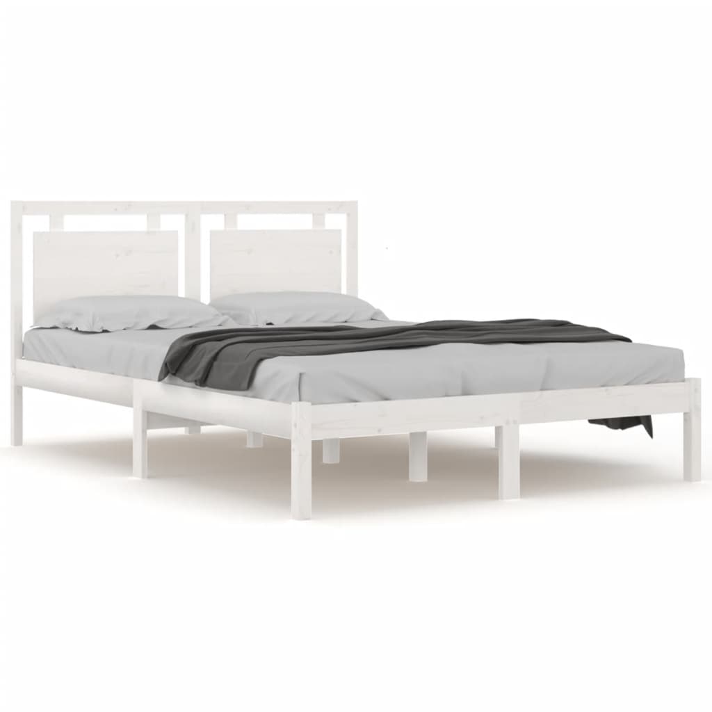 Solid Wood Bed Frame 200x200 cm in White - No Mattress Included