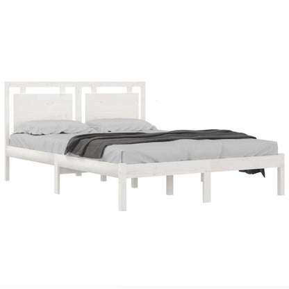Solid Wood Bed Frame 200x200 cm in White - No Mattress Included