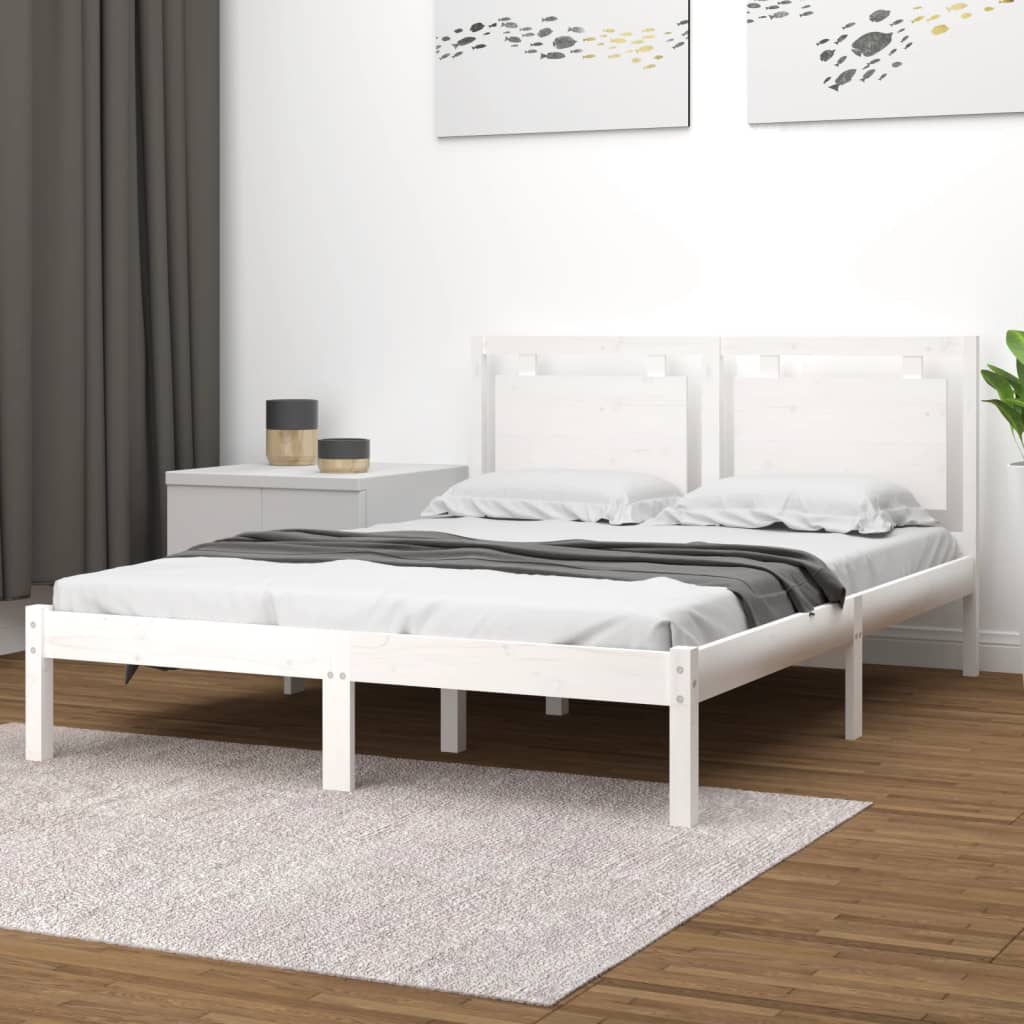 Solid Wood Bed Frame 200x200 cm in White - No Mattress Included