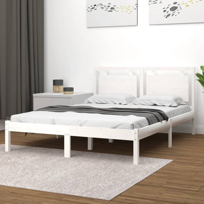 Solid Wood Bed Frame 200x200 cm in White - No Mattress Included