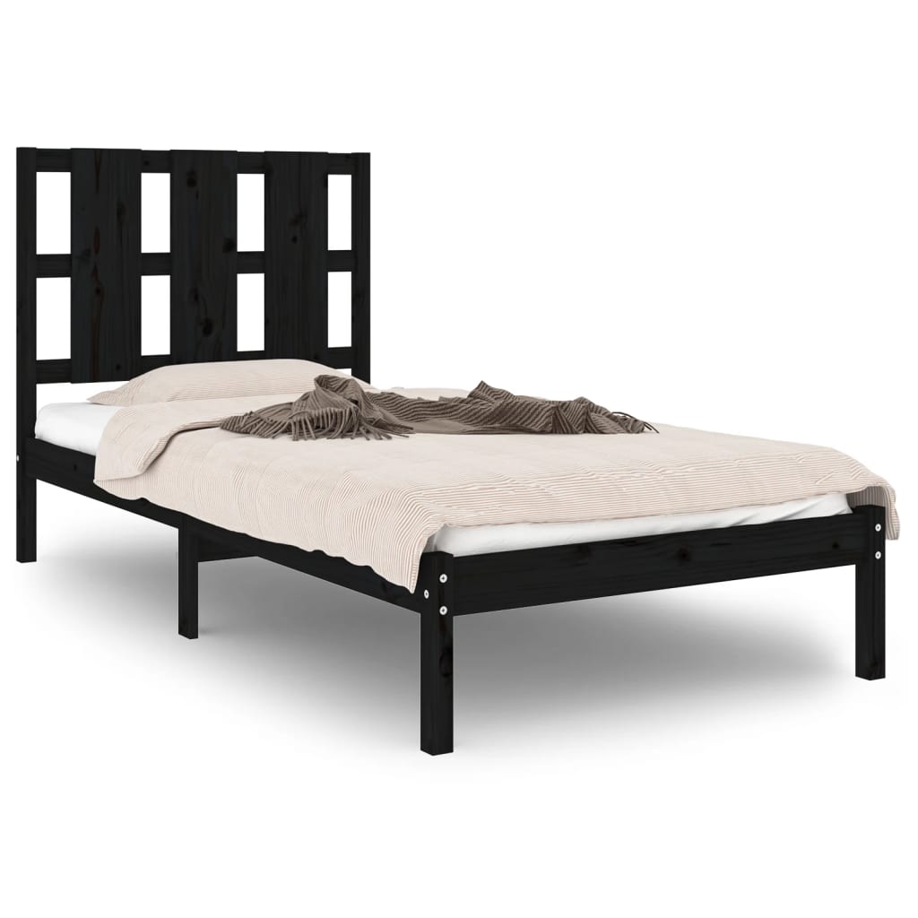 Elegant Black Solid Pine Wood Bed Frame 100x200 cm