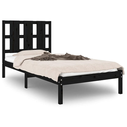 Elegant Black Solid Pine Wood Bed Frame 100x200 cm