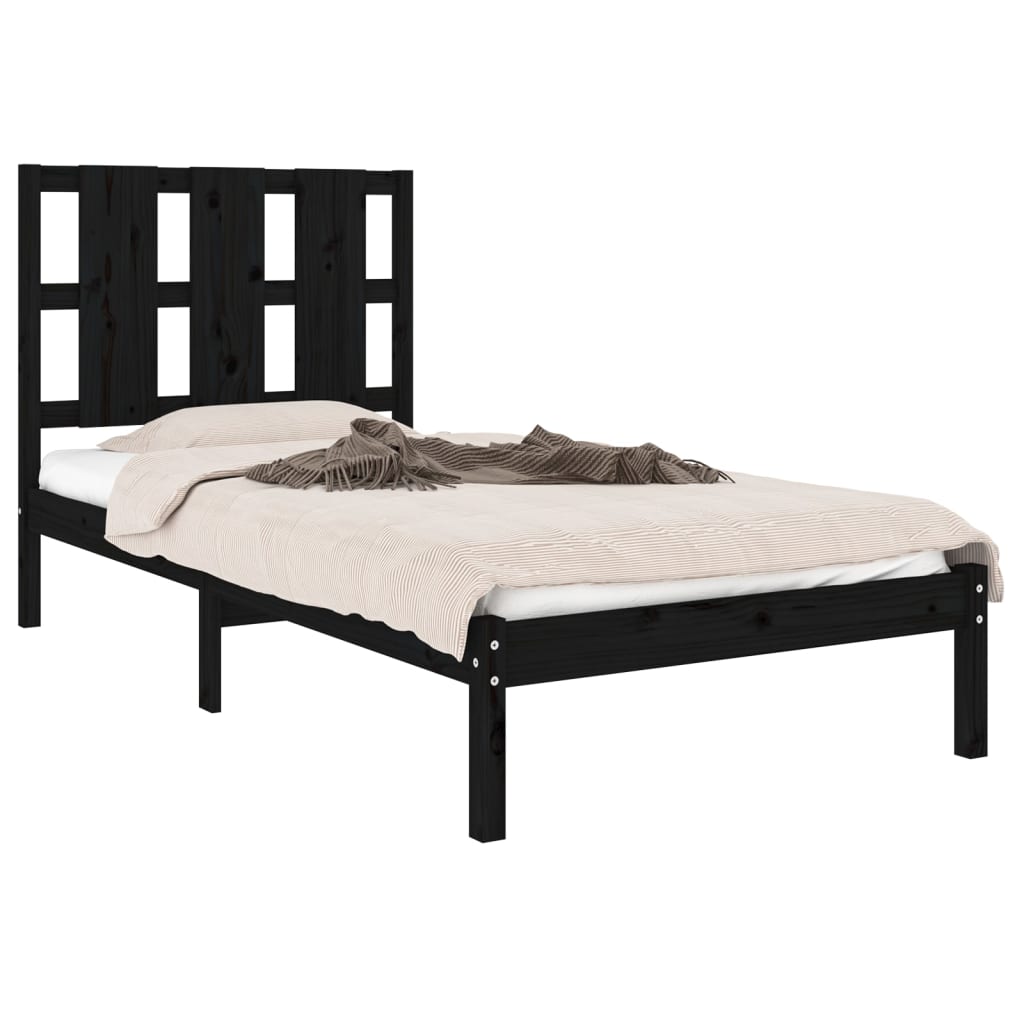 Elegant Black Solid Pine Wood Bed Frame 100x200 cm