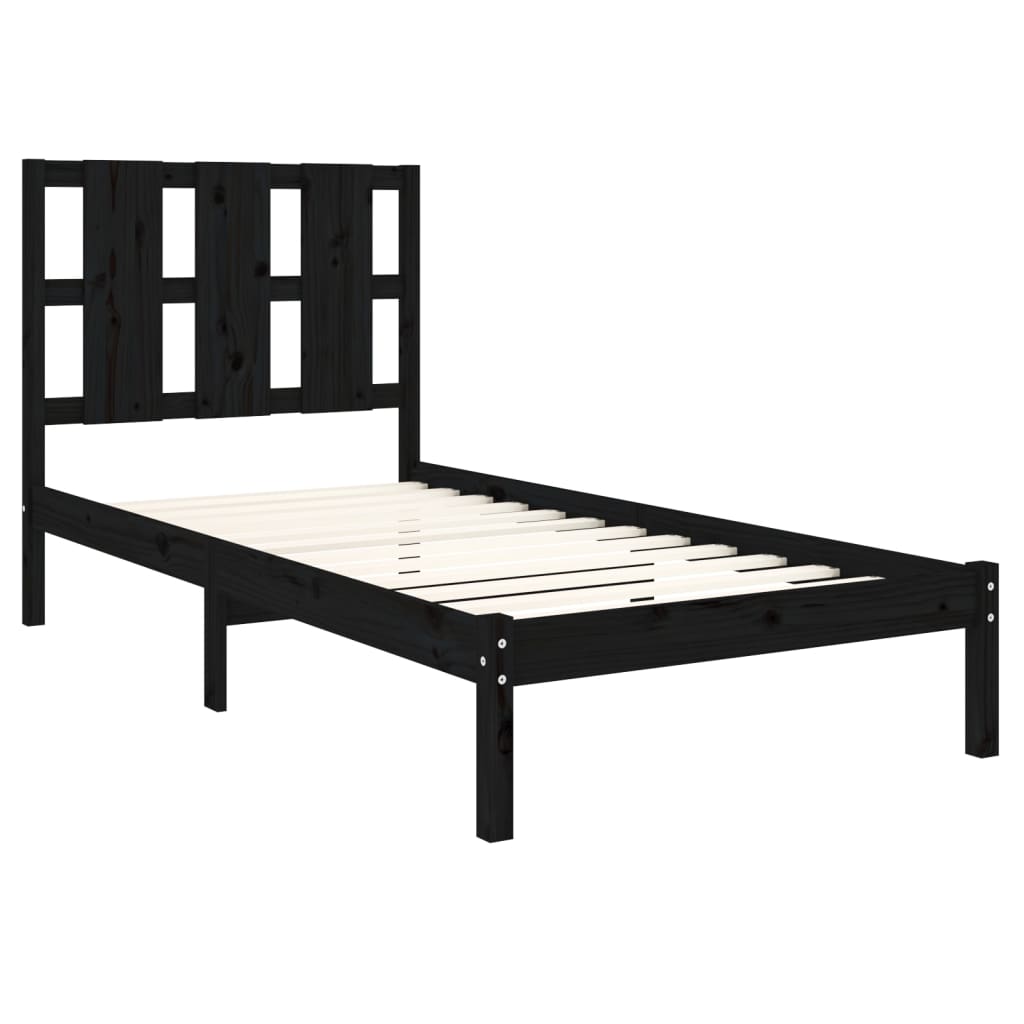 Elegant Black Solid Pine Wood Bed Frame 100x200 cm