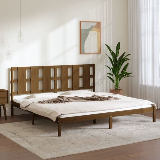 Solid Pine Bed Frame 200x200 cm - Honey Brown Finish, No Mattress