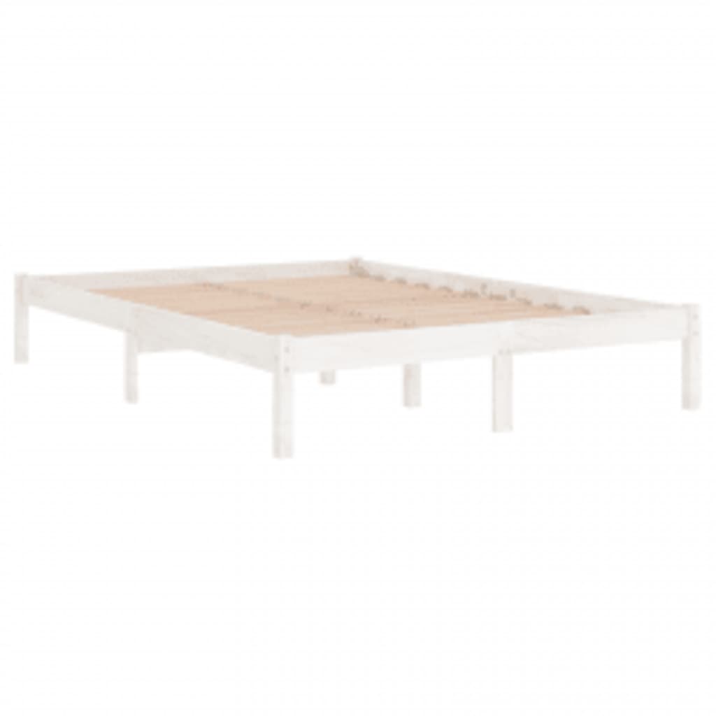 Solid Wood White Bed Frame 200x200 cm - No Mattress Included