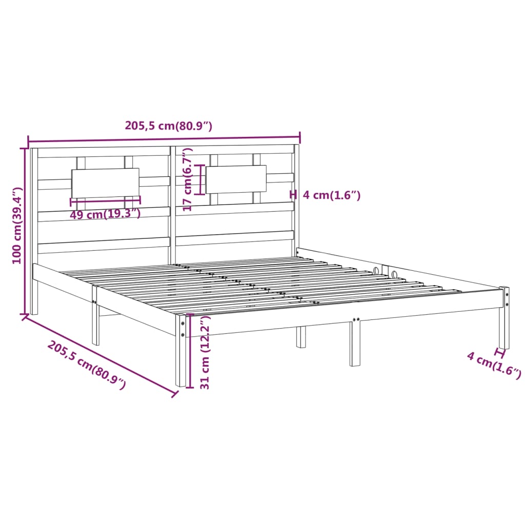 Solid Wood White Bed Frame 200x200 cm - No Mattress Included