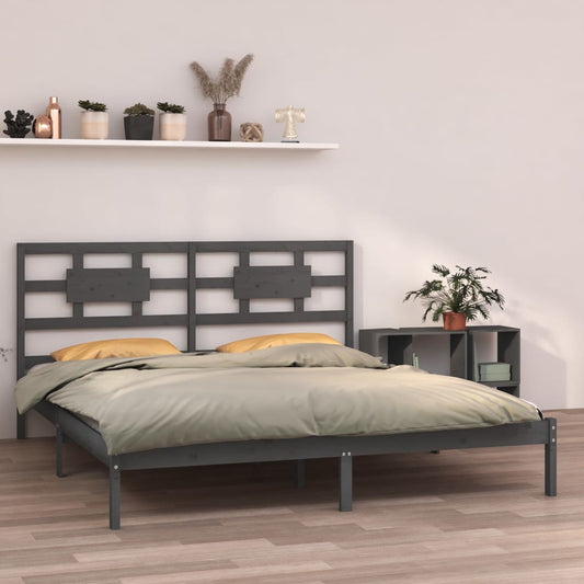 Grey Solid Wood Bed Frame 200x200 cm - Durable & Stylish Design