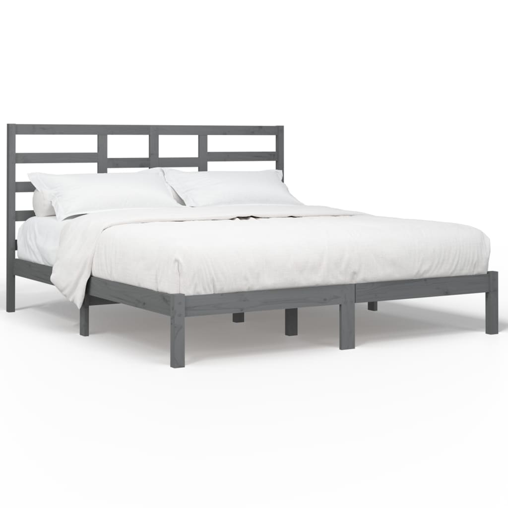 Solid Wood Grey Bed Frame 200x200 cm - Mattress Not Included