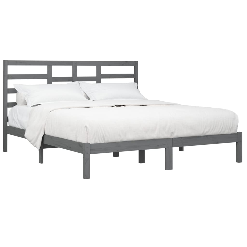 Solid Wood Grey Bed Frame 200x200 cm - Mattress Not Included