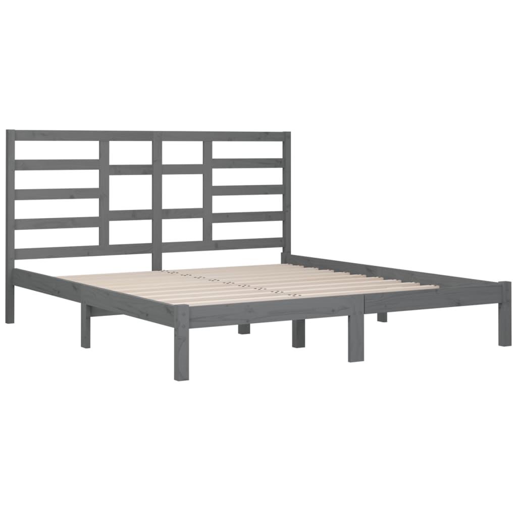 Solid Wood Grey Bed Frame 200x200 cm - Mattress Not Included