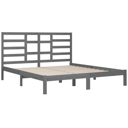 Solid Wood Grey Bed Frame 200x200 cm - Mattress Not Included