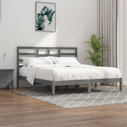 Solid Wood Grey Bed Frame 200x200 cm - Mattress Not Included