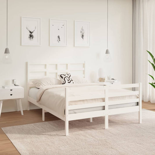 Solid Wood Bed Frame, White, 140x190 cm - Sturdy & Stylish