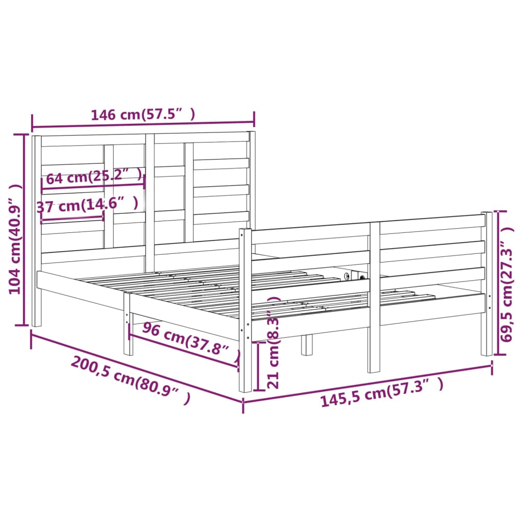 Solid Wood Bed Frame 140x200 cm - Durable, No Mattress Included