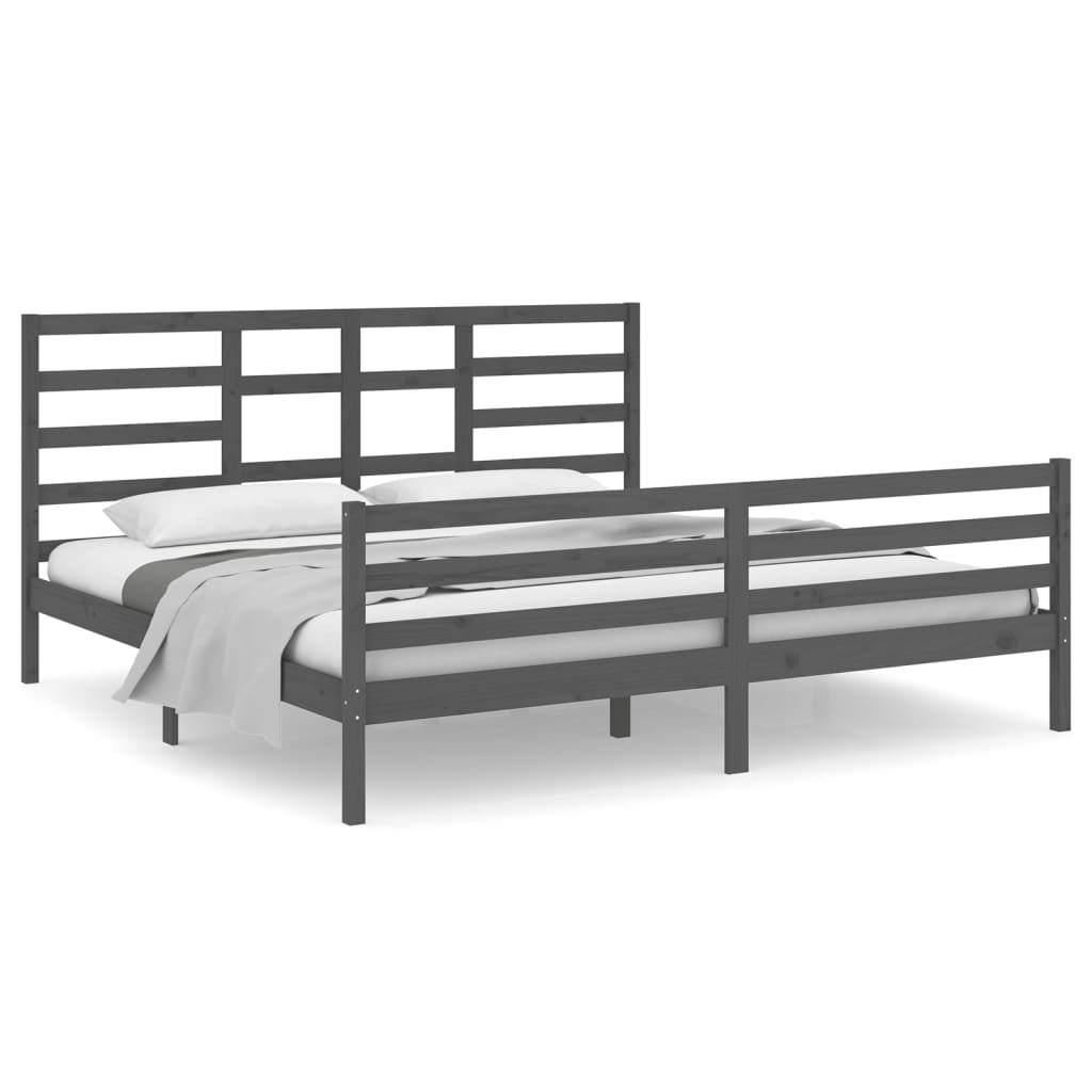 Solid Wood Grey Bed Frame 200x200 cm - Mattress Not Included