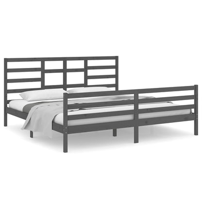 Solid Wood Grey Bed Frame 200x200 cm - Mattress Not Included