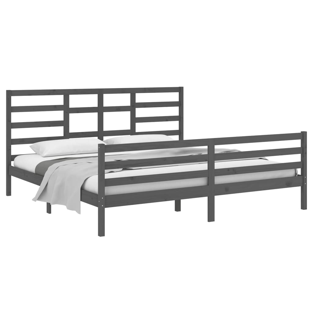Solid Wood Grey Bed Frame 200x200 cm - Mattress Not Included