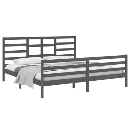 Solid Wood Grey Bed Frame 200x200 cm - Mattress Not Included
