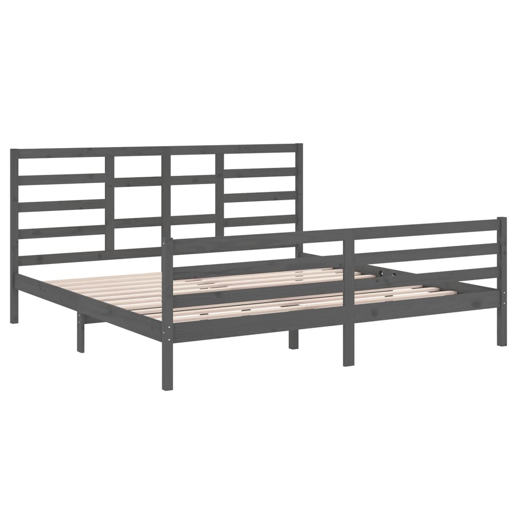 Solid Wood Grey Bed Frame 200x200 cm - Mattress Not Included