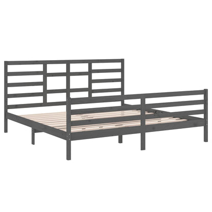 Solid Wood Grey Bed Frame 200x200 cm - Mattress Not Included