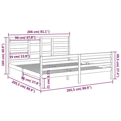 Solid Wood Grey Bed Frame 200x200 cm - Mattress Not Included