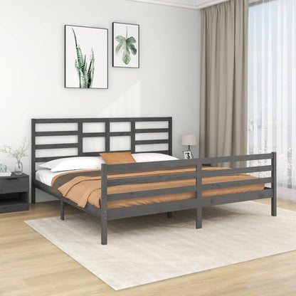 Solid Wood Grey Bed Frame 200x200 cm - Mattress Not Included