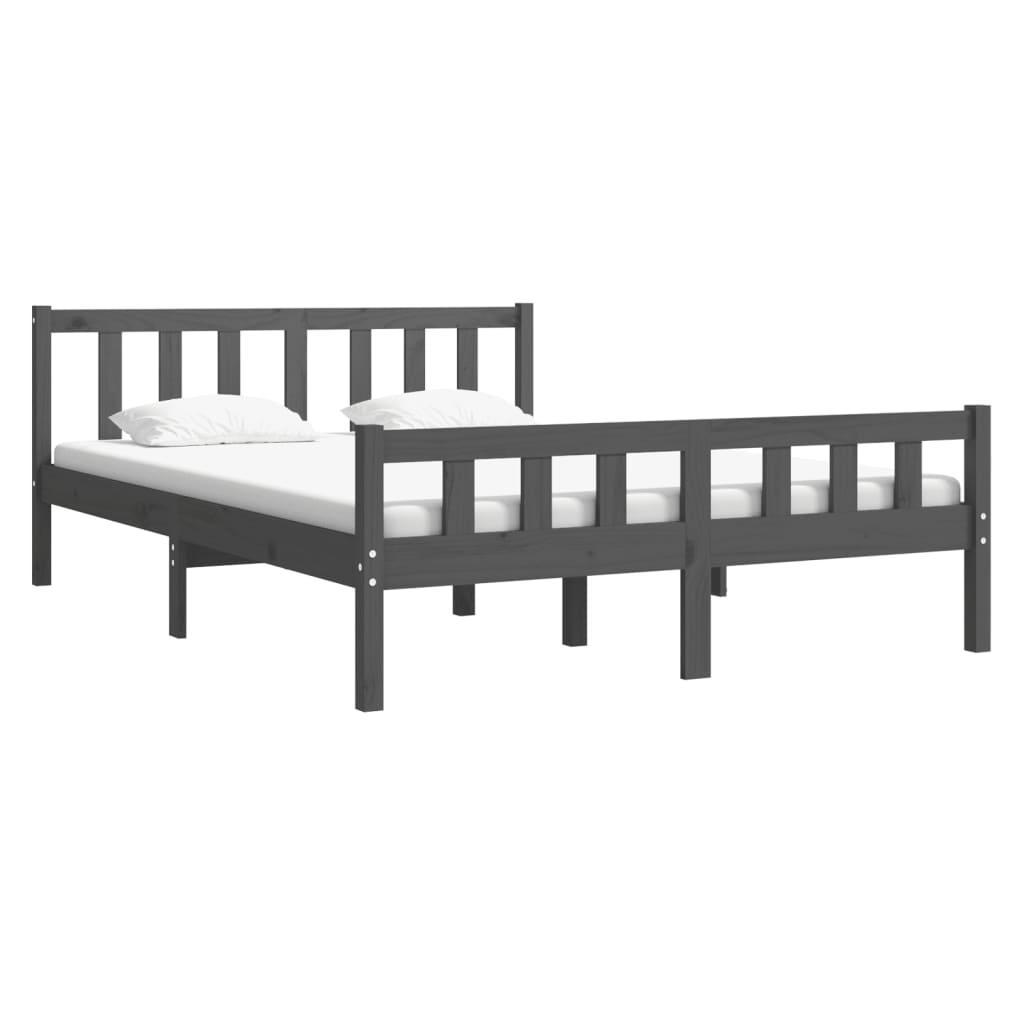 Grey Solid Wood Bed Frame 140x190 cm - vidaXL 810661