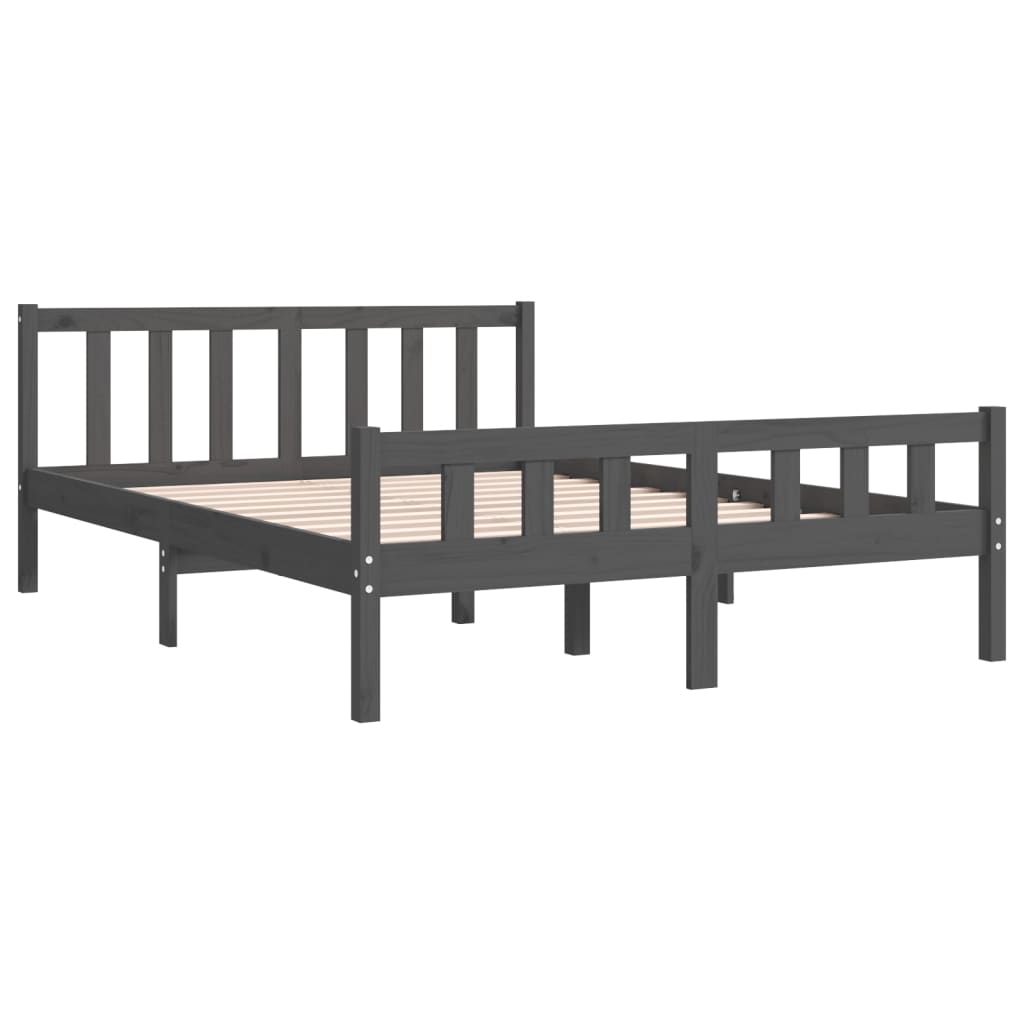 Grey Solid Wood Bed Frame 140x190 cm - vidaXL 810661