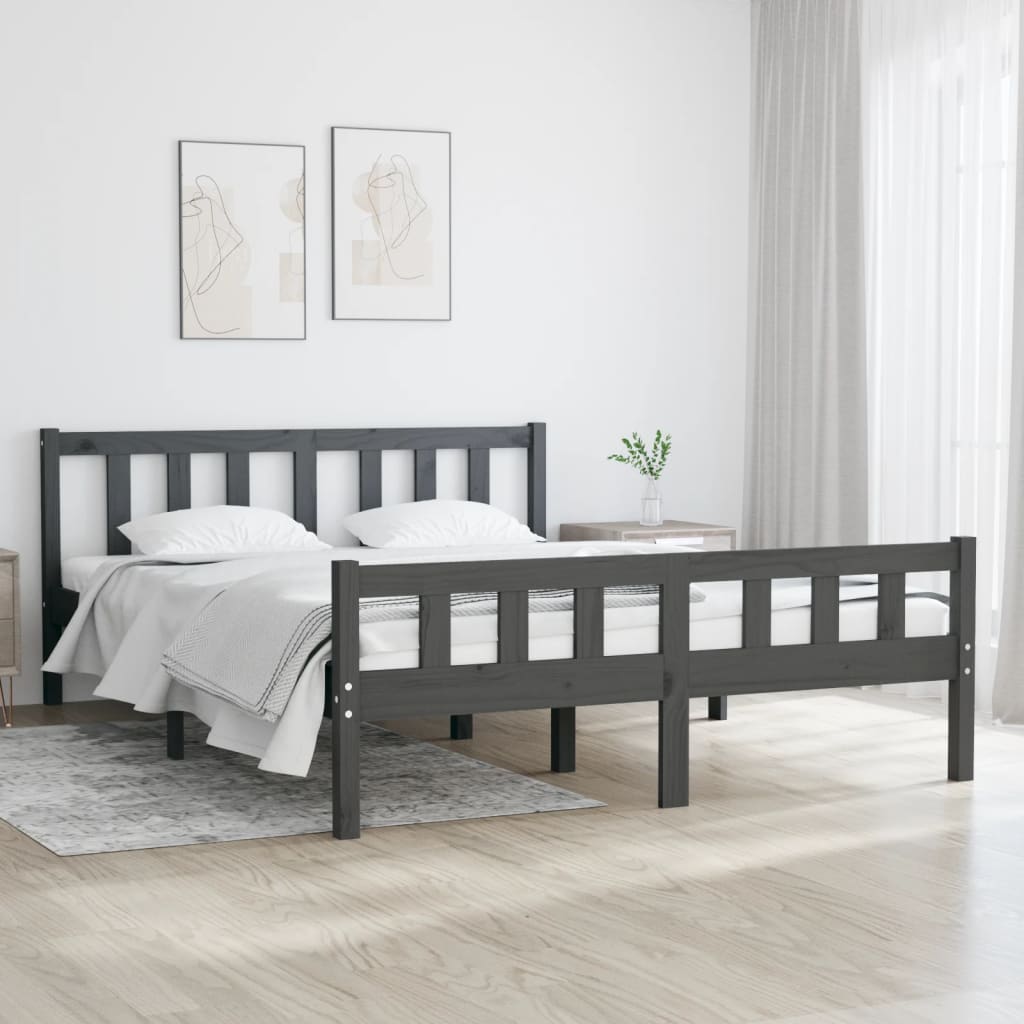 Grey Solid Wood Bed Frame 140x190 cm - vidaXL 810661