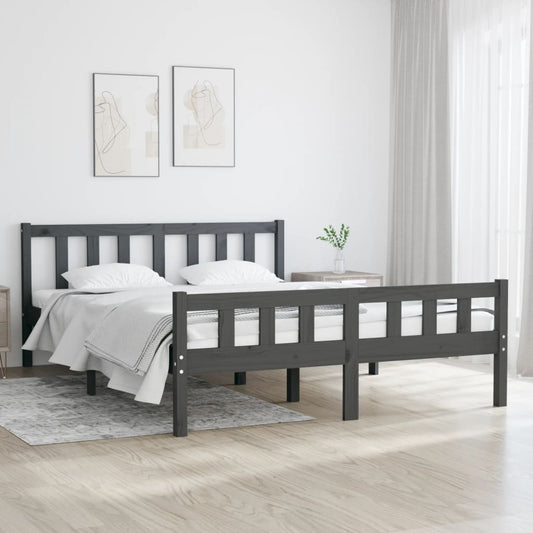 Grey Solid Wood Bed Frame 140x190 cm - vidaXL 810661
