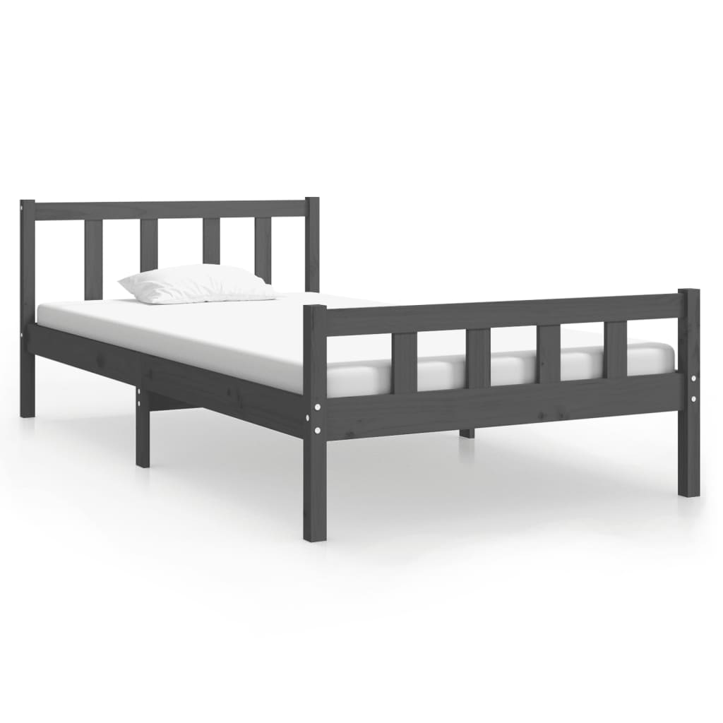 Solid Wood Grey Bed Frame 100x200 cm - No Mattress Included