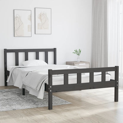 Solid Wood Grey Bed Frame 100x200 cm - No Mattress Included