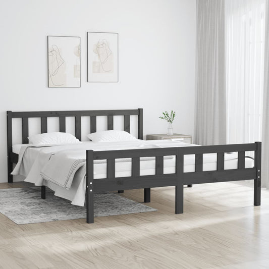 Solid Wood Grey Bed Frame - No Mattress, 120x200 cm