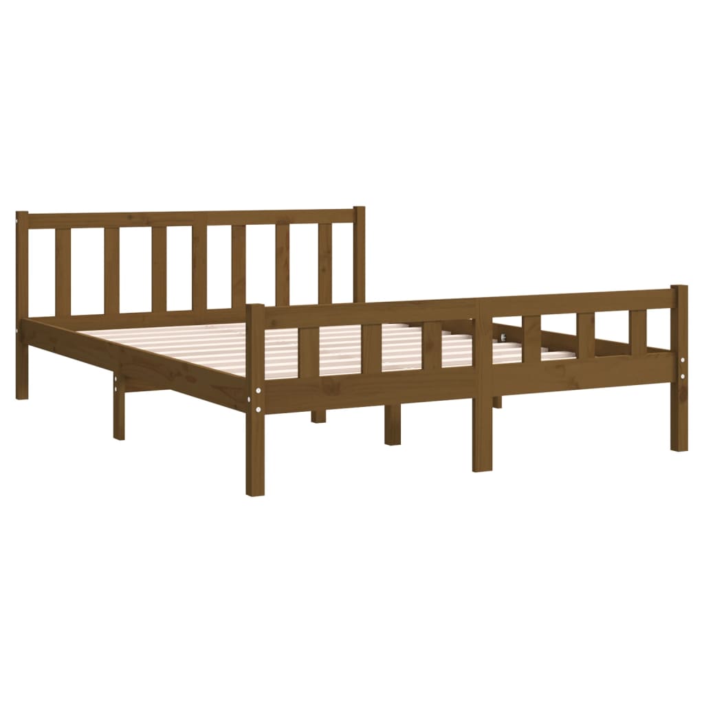 Solid Wood Bed Frame 120x200 cm, Honey Brown Finish, No Mattress