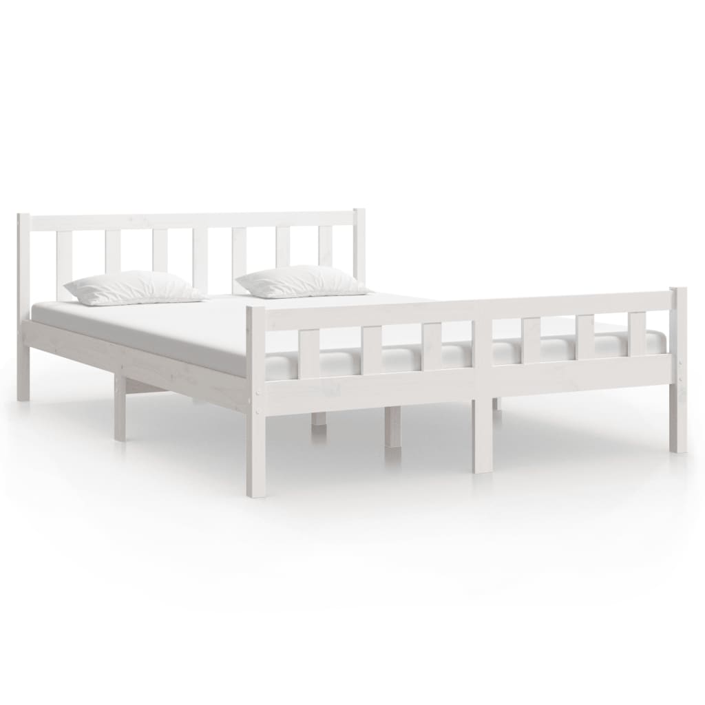 King Size White Solid Wood Bed Frame (Mattress Not Included)