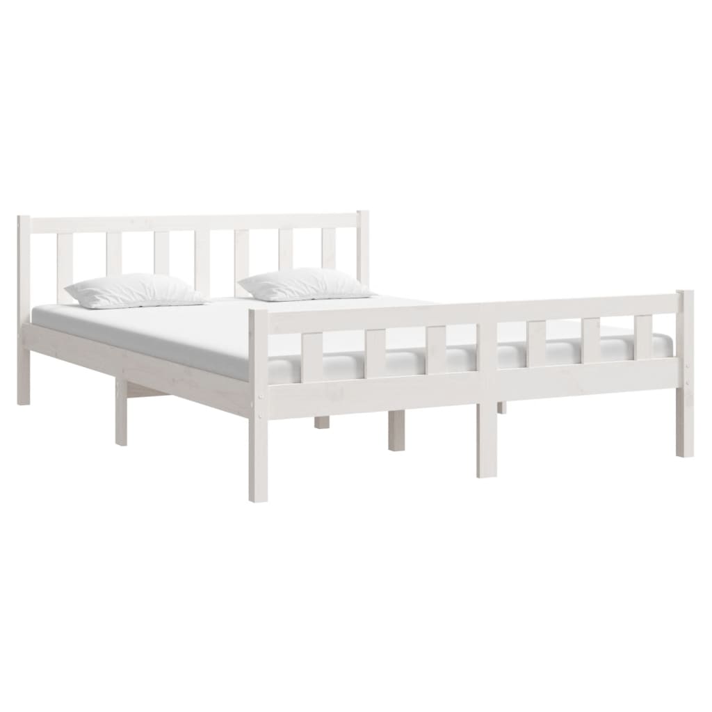 King Size White Solid Wood Bed Frame (Mattress Not Included)