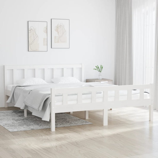 King Size White Solid Wood Bed Frame (Mattress Not Included)