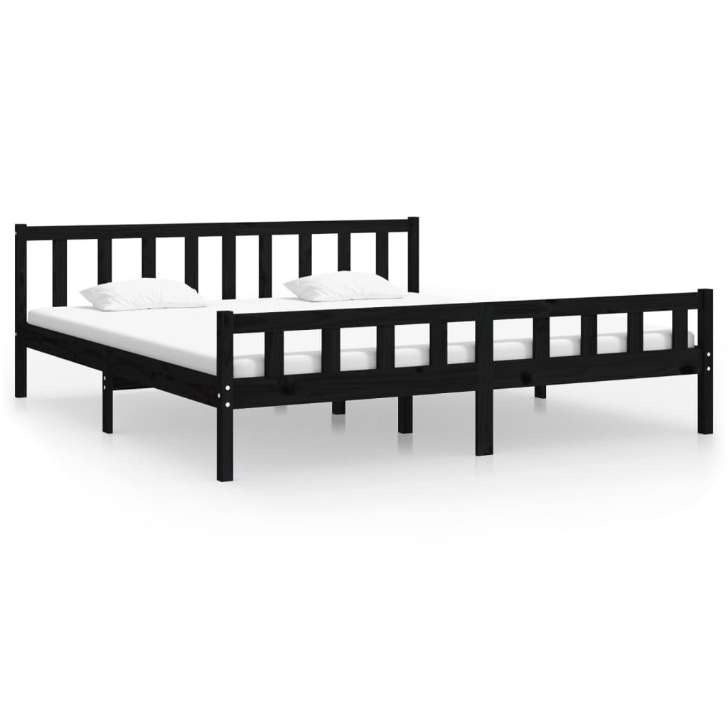 Black Solid Wood Bed Frame 160x200 cm - Stylish & Sturdy Design