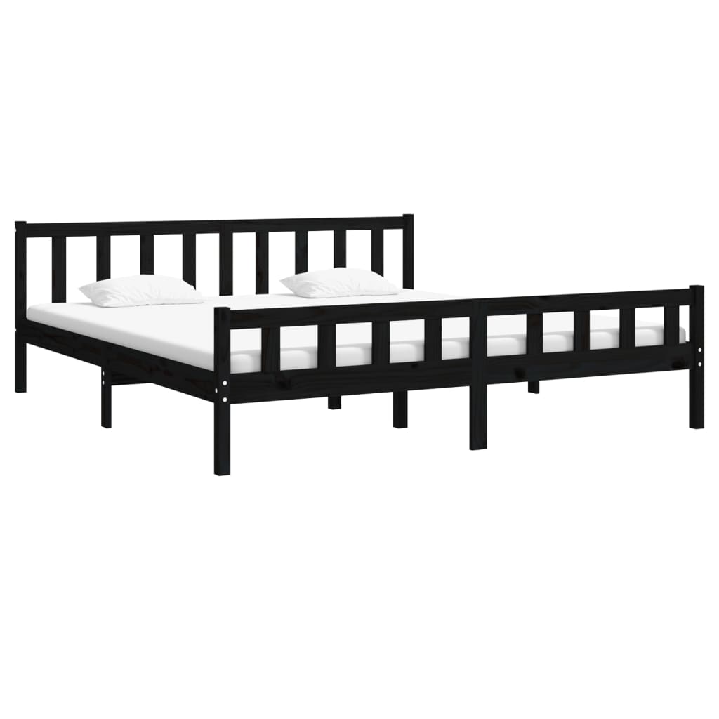 Black Solid Wood Bed Frame 160x200 cm - Stylish & Sturdy Design