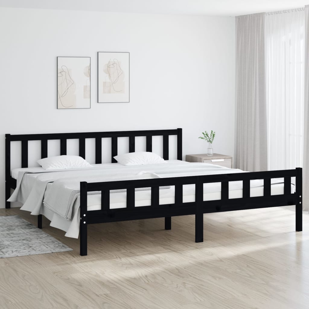 Black Solid Wood Bed Frame 160x200 cm - Stylish & Sturdy Design