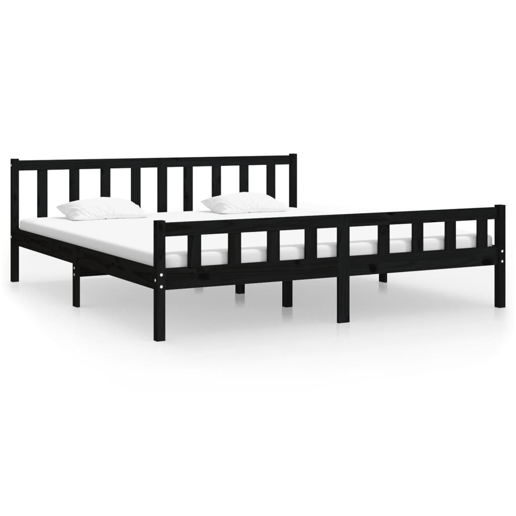 Black Solid Wood Bed Frame - 200x200 cm, No Mattress Included