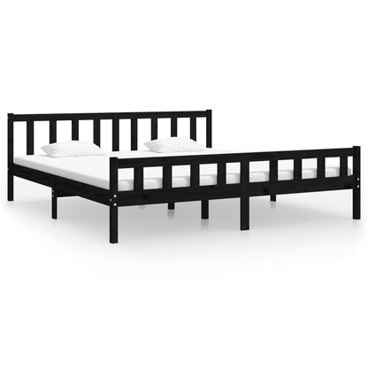Black Solid Wood Bed Frame - 200x200 cm, No Mattress Included