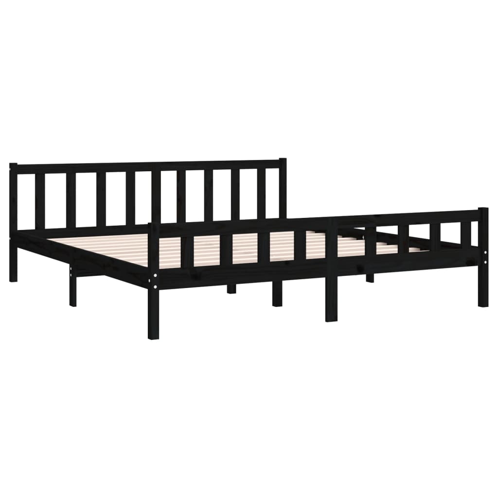 Black Solid Wood Bed Frame - 200x200 cm, No Mattress Included