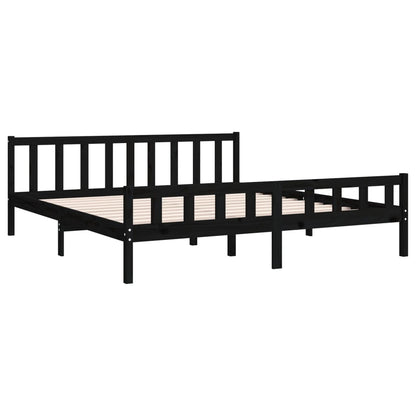 Black Solid Wood Bed Frame - 200x200 cm, No Mattress Included