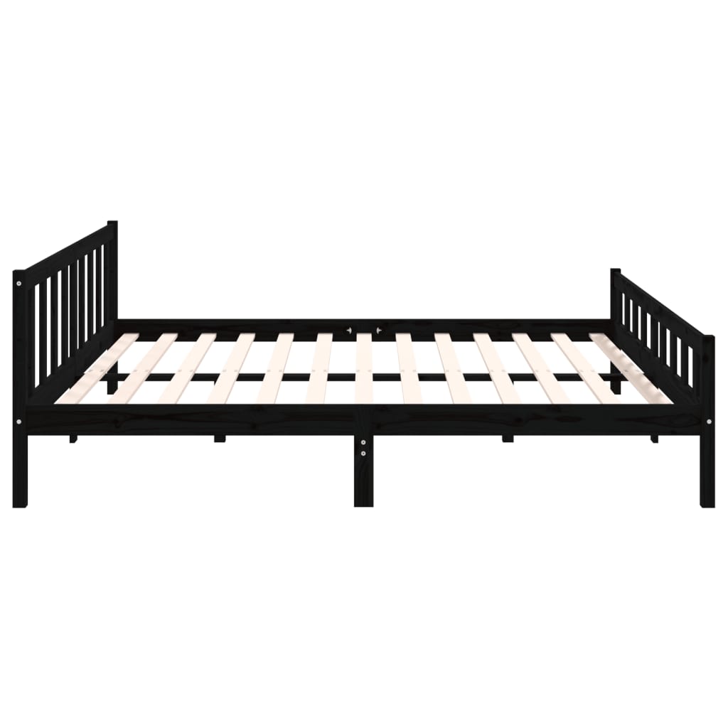 Black Solid Wood Bed Frame - 200x200 cm, No Mattress Included