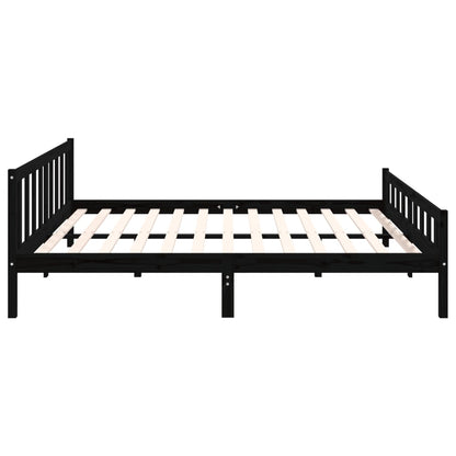 Black Solid Wood Bed Frame - 200x200 cm, No Mattress Included