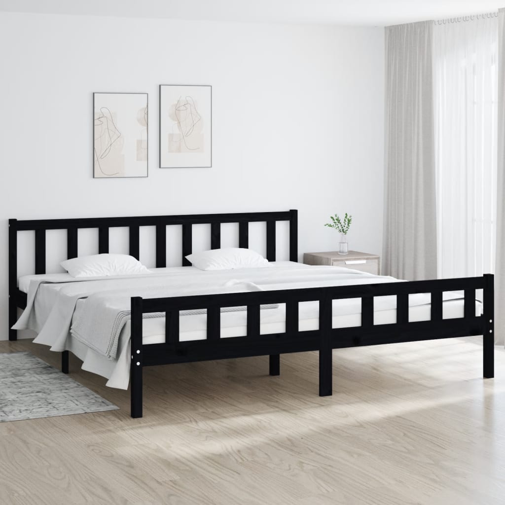 Black Solid Wood Bed Frame - 200x200 cm, No Mattress Included